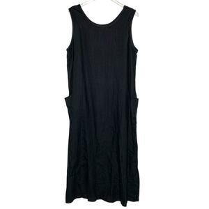 Chicos XL Vintage Womens Linen Shift Dress Black Art to Wear Pockets Lagenlook